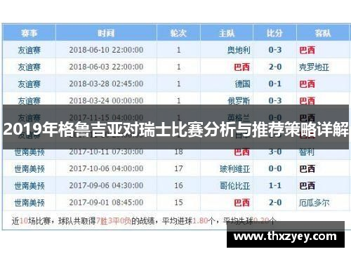 2019年格鲁吉亚对瑞士比赛分析与推荐策略详解